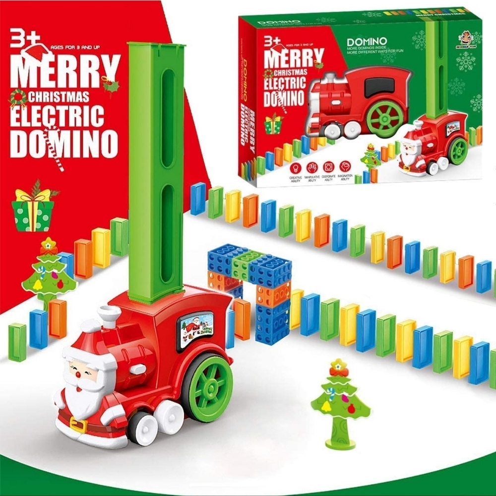 90 Pcs Domino Train Blocks Rally Electric Toy Set, Train Model with Lights